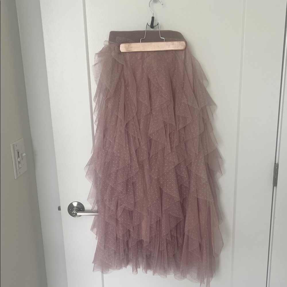 NWT Anthropologie Dusty Mauve Layered Tulle Maxi Skirt